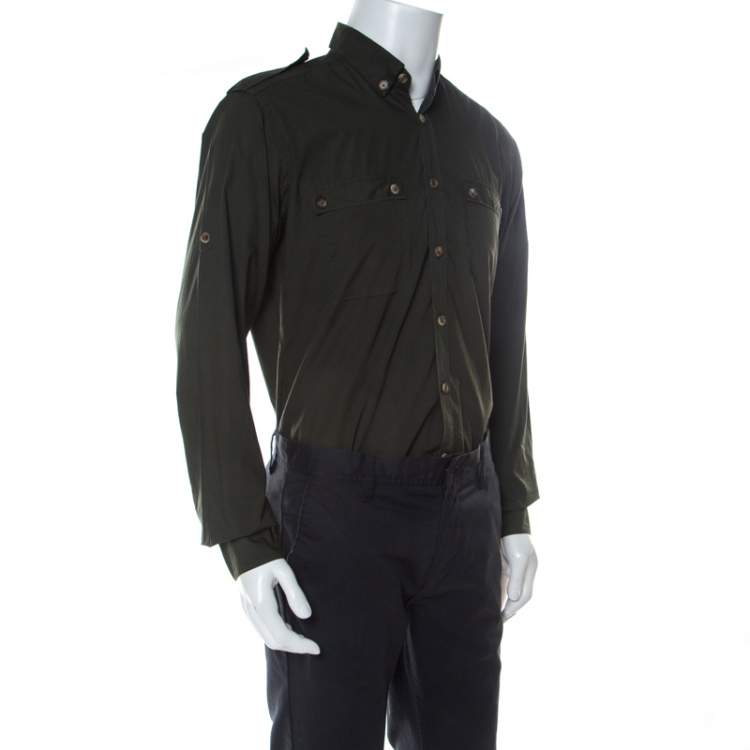Pre Owned Lanvin Safari Green Cotton Button Down Shirt L 