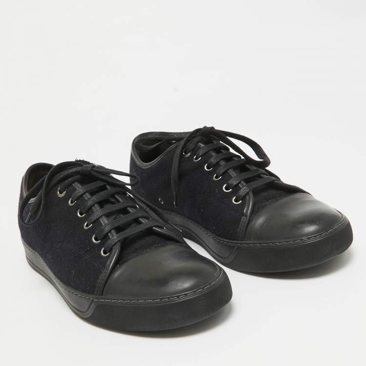 Pre Owned Lanvin Black Leather and Tweed Lace Up Sneakers 41