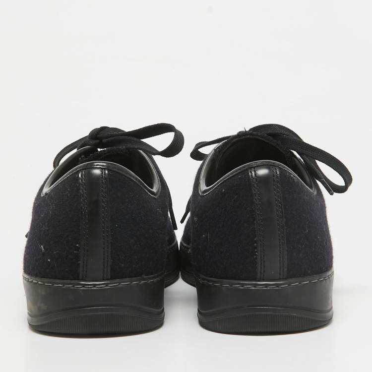 Pre Owned Lanvin Black Leather and Tweed Lace Up Sneakers 41