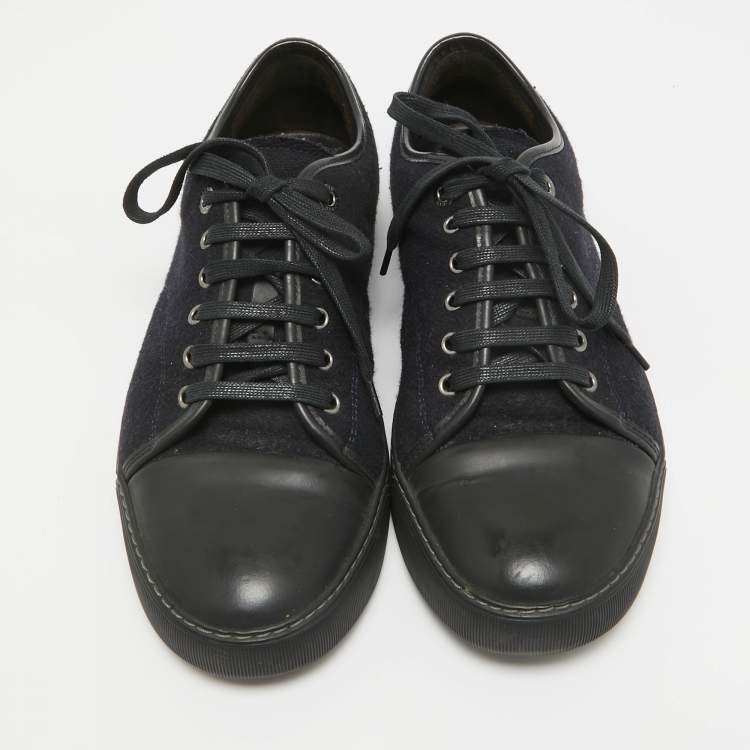 Pre Owned Lanvin Black Leather and Tweed Lace Up Sneakers 41