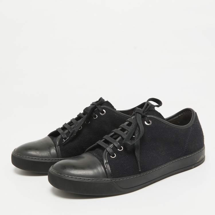 Pre Owned Lanvin Black Leather and Tweed Lace Up Sneakers 41
