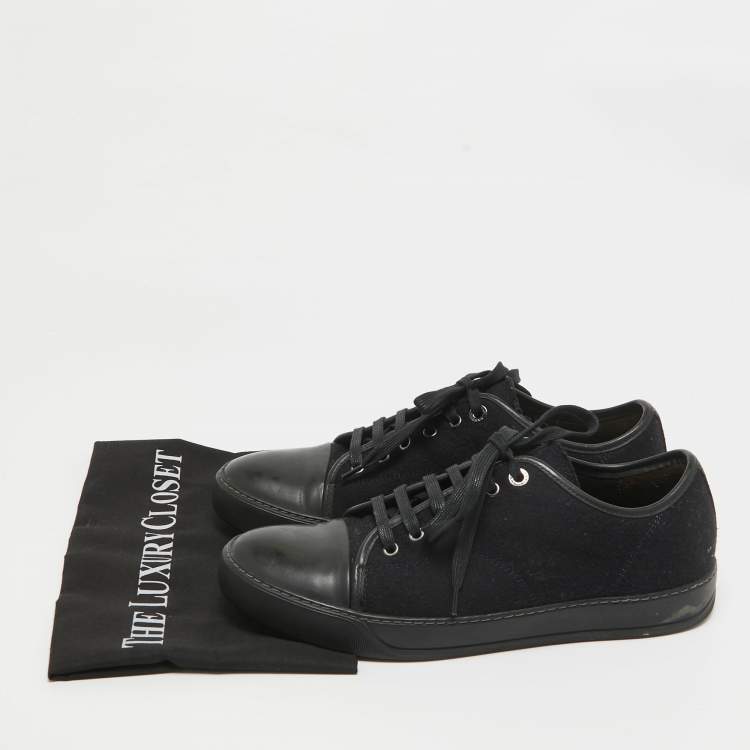 Pre Owned Lanvin Black Leather and Tweed Lace Up Sneakers 41