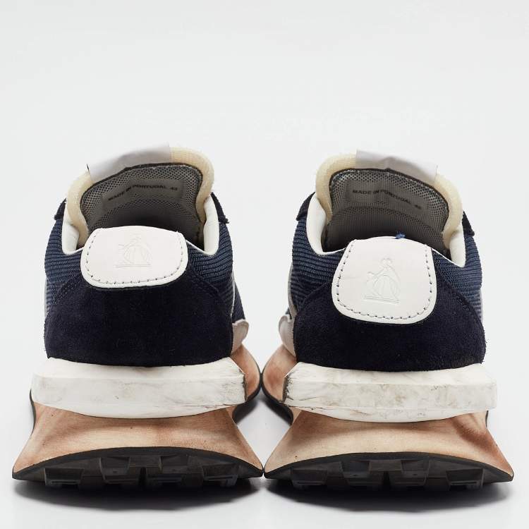 Pre Owned Lanvin Navy Blue Leather and Mesh Bumper Low Top Sneakers Size 43