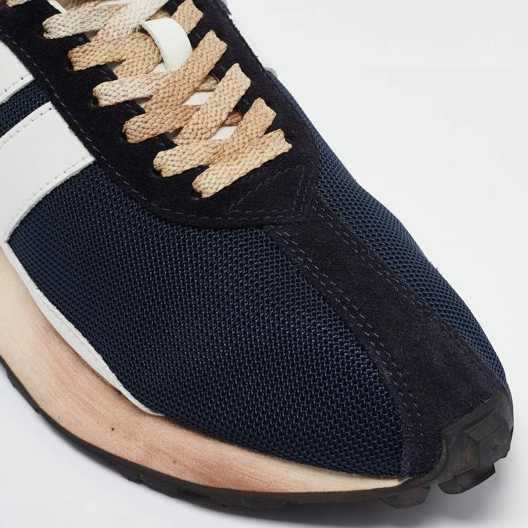 Pre Owned Lanvin Navy Blue Leather and Mesh Bumper Low Top Sneakers Size 43