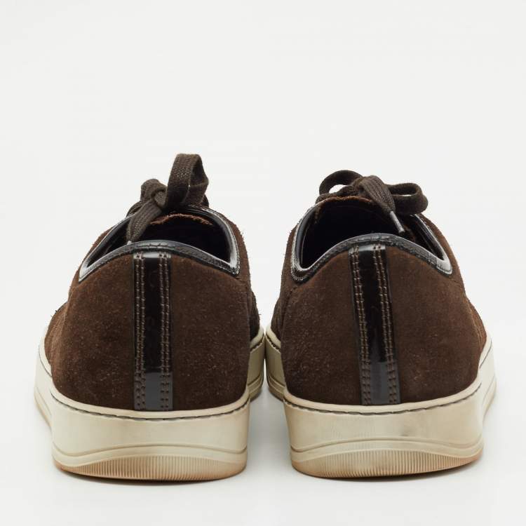 Pre Owned Lanvin Dark Brown Patent Leather and Suede Low Top Sneakers Size 46