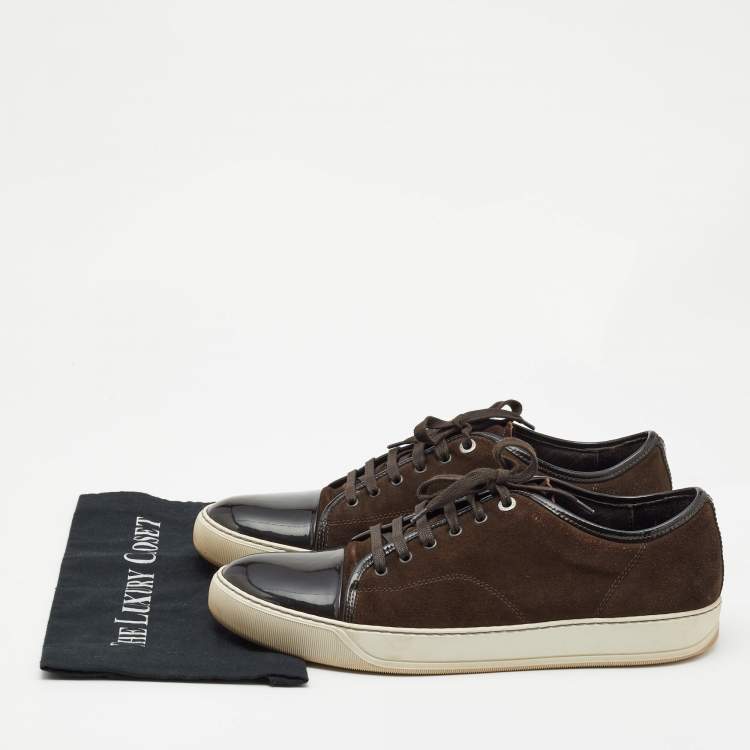 Pre Owned Lanvin Dark Brown Patent Leather and Suede Low Top Sneakers Size 46