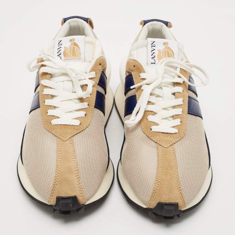 Pre Owned Lanvin Tricolor Mesh and Leather Bumper Sneakers Size 44