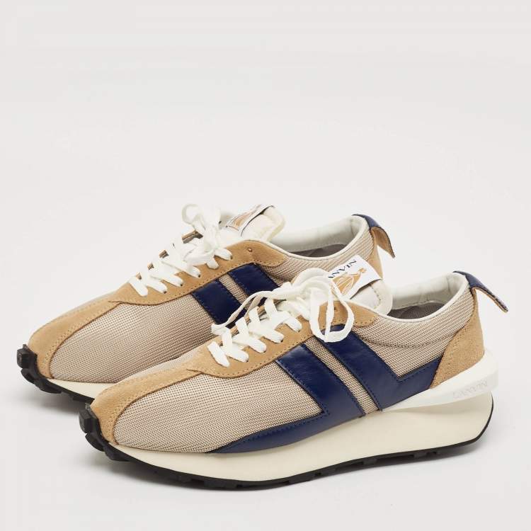 Pre Owned Lanvin Tricolor Mesh and Leather Bumper Sneakers Size 44