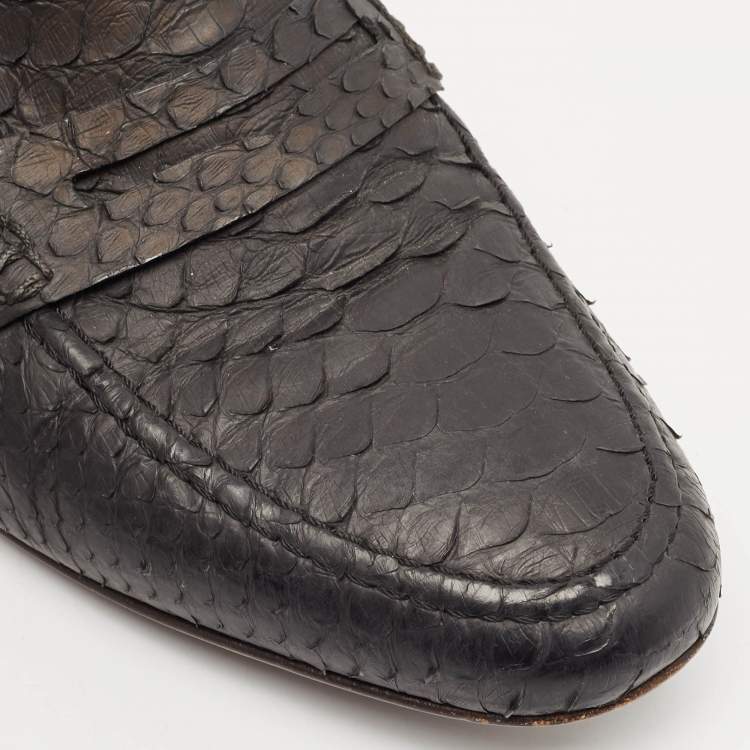 Pre Owned Lanvin Black Python Leather Penny Loafers Size 41