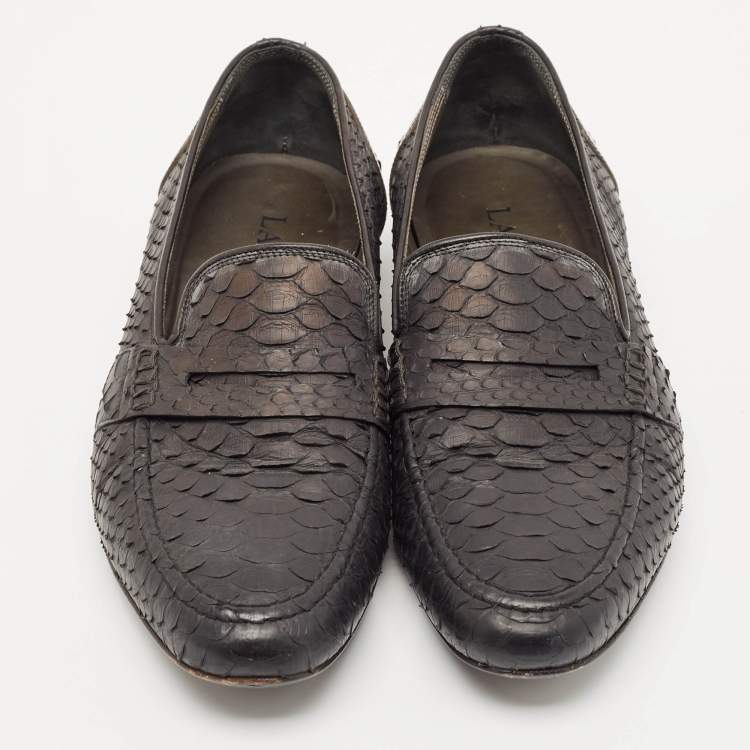 Pre Owned Lanvin Black Python Leather Penny Loafers Size 41