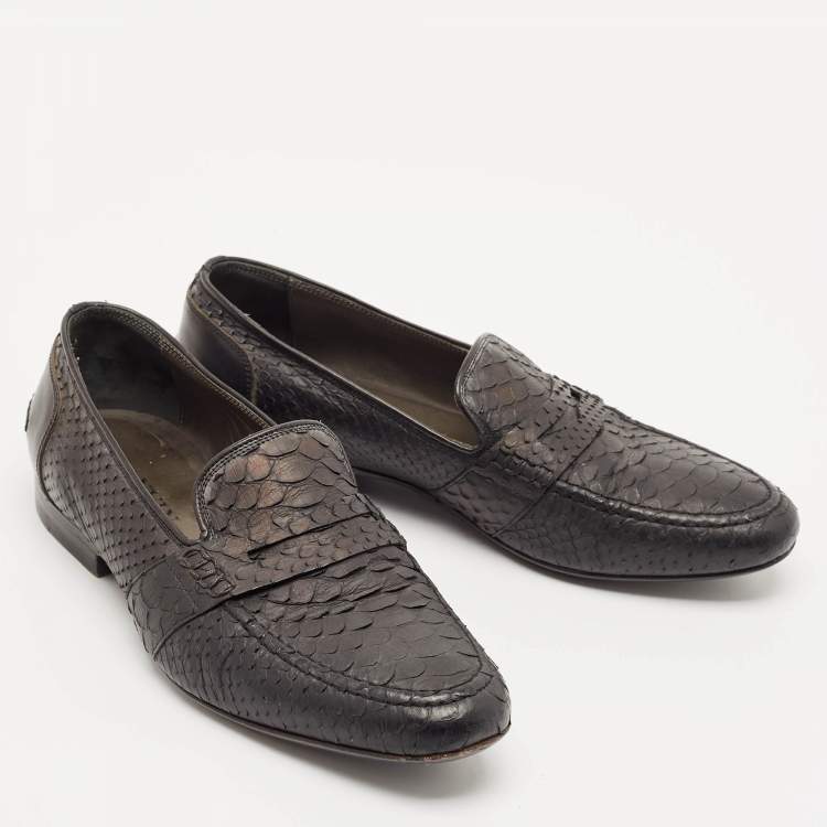 Pre Owned Lanvin Black Python Leather Penny Loafers Size 41