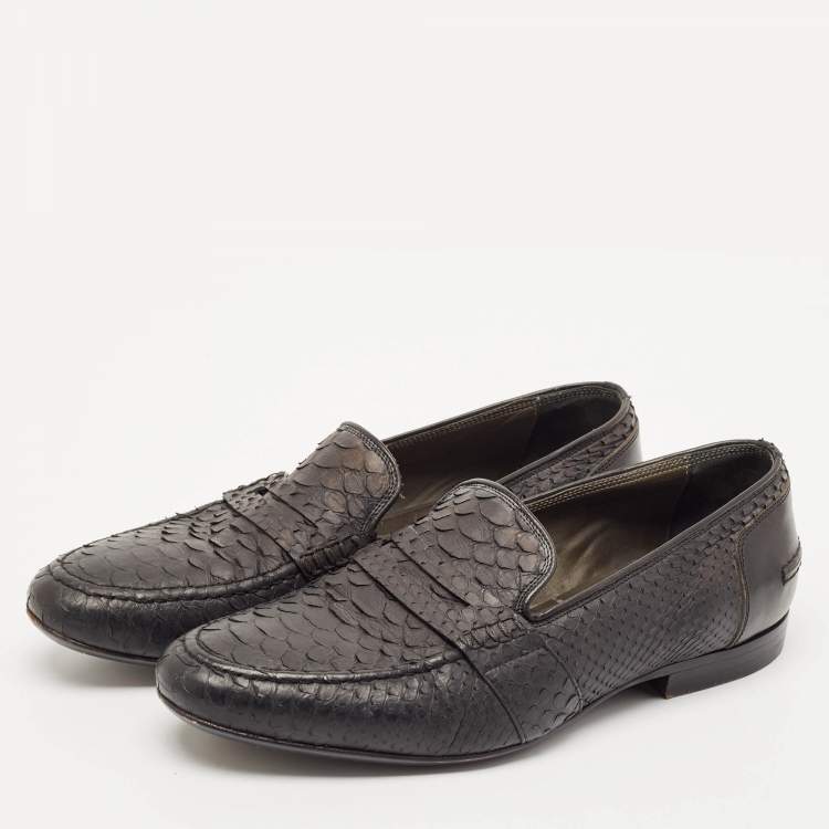 Pre Owned Lanvin Black Python Leather Penny Loafers Size 41