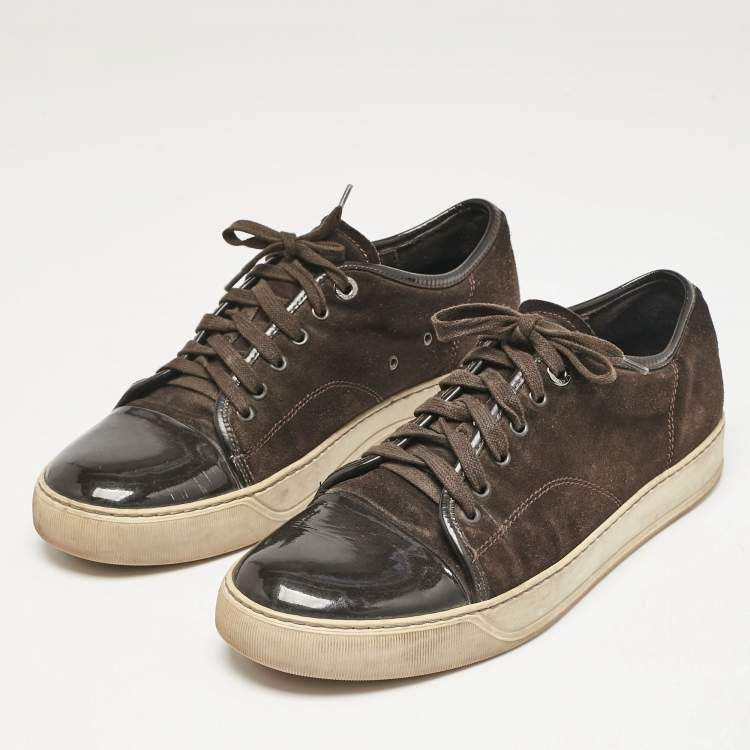 Pre Owned Lanvin Brown Patent Leather and Suede Lace Up Sneakers Size 43