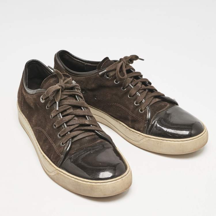 Pre Owned Lanvin Brown Patent Leather and Suede Lace Up Sneakers Size 43