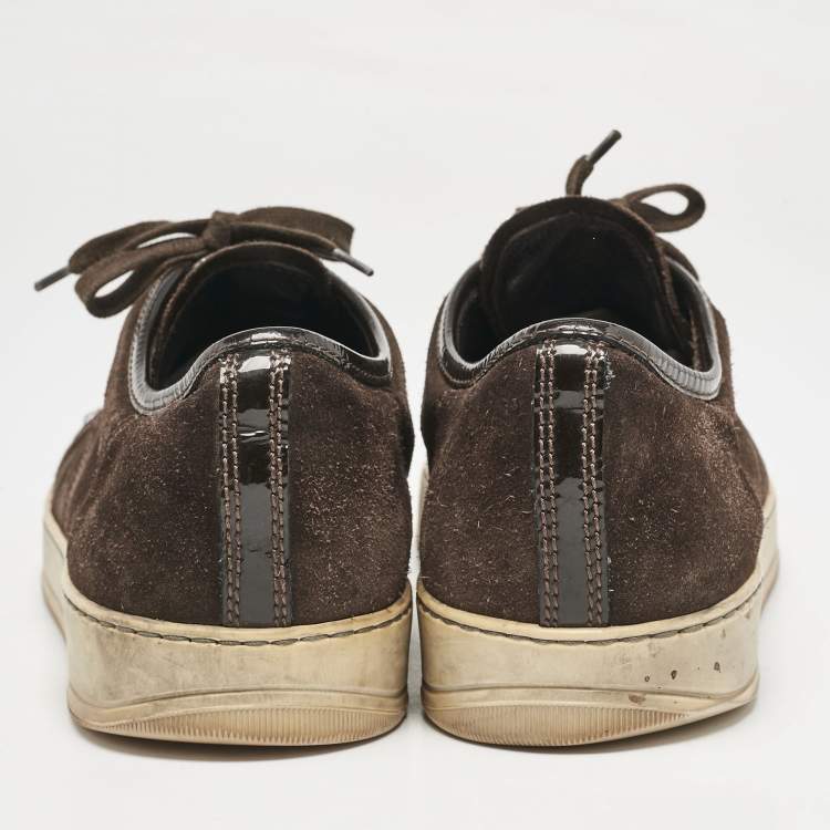 Pre Owned Lanvin Brown Patent Leather and Suede Lace Up Sneakers Size 43