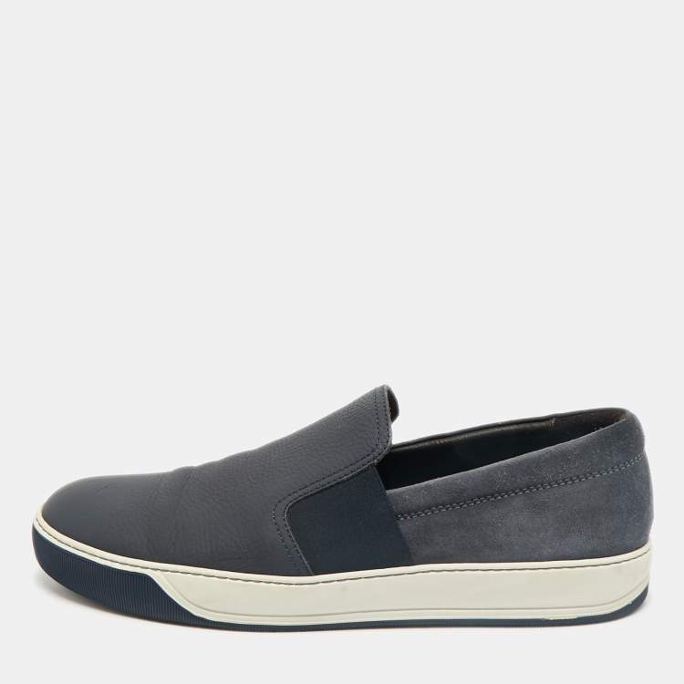 Pre Owned Lanvin Navy Blue Leather and Suede Slip On Sneakers Size 45