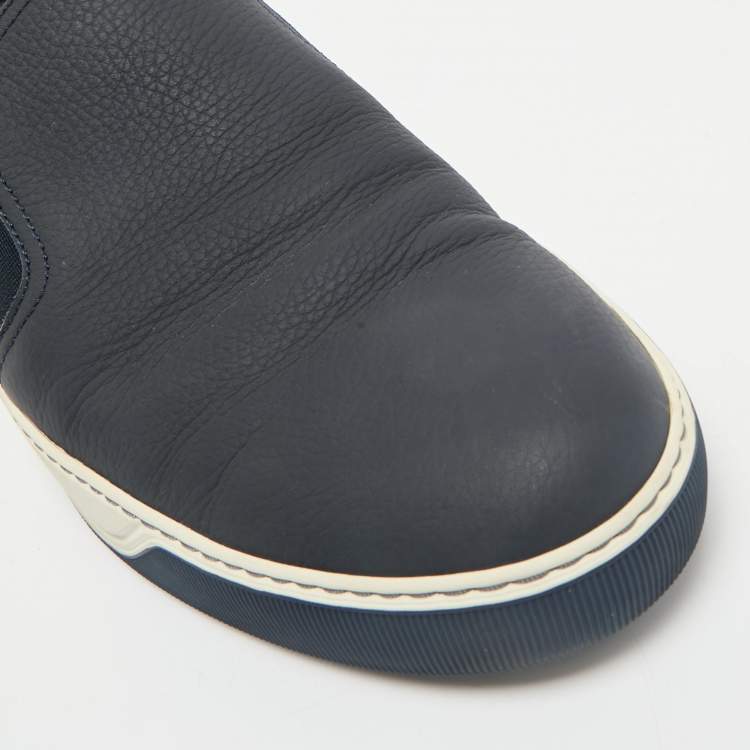 Pre Owned Lanvin Navy Blue Leather and Suede Slip On Sneakers Size 45