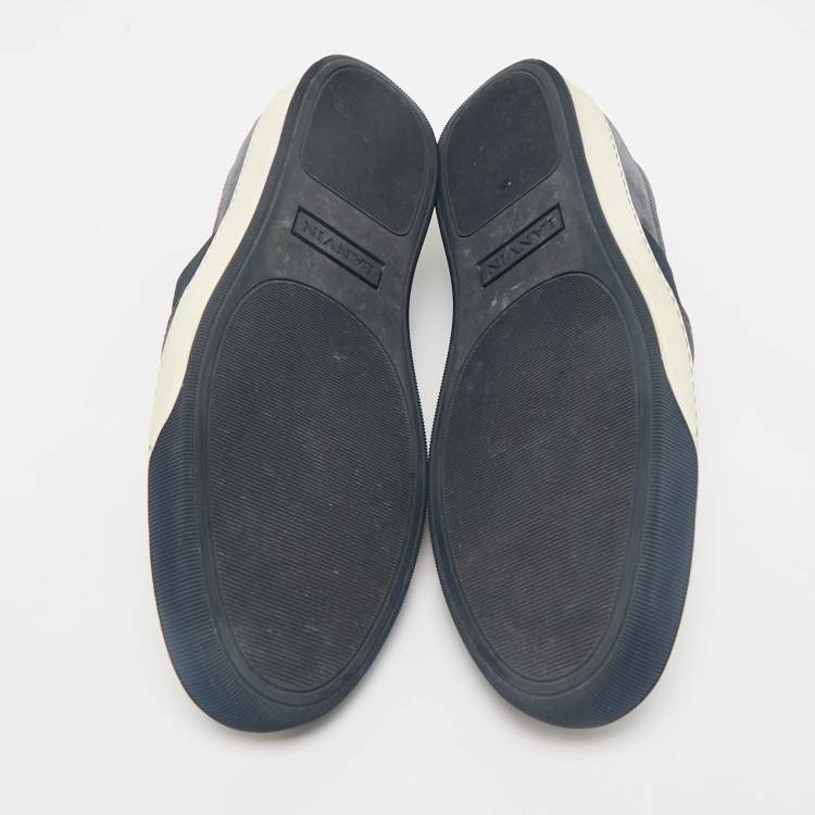 Pre Owned Lanvin Navy Blue Leather and Suede Slip On Sneakers Size 45