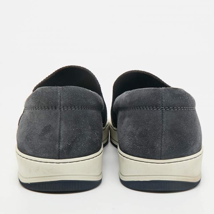 Pre Owned Lanvin Navy Blue Leather and Suede Slip On Sneakers Size 45