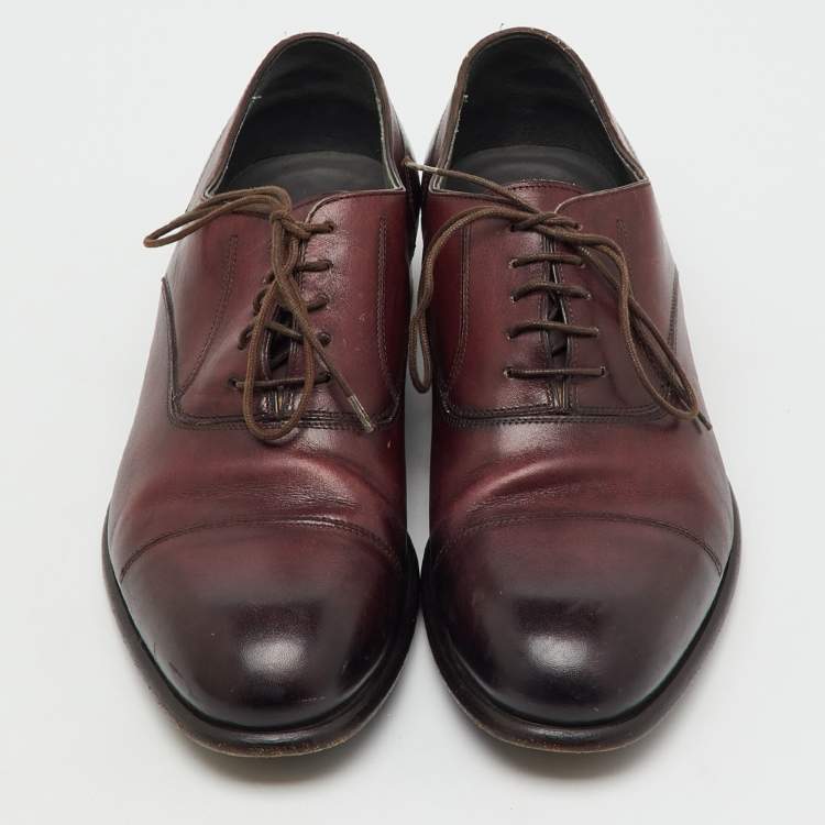 Pre Owned Lanvin Burgundy Leather Lace Up Oxfords Size 41