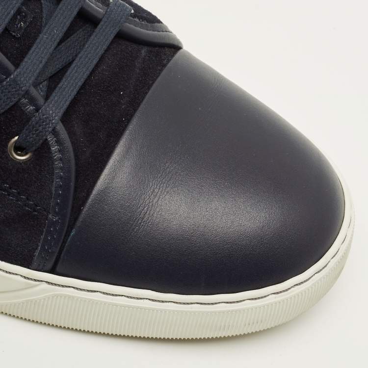Pre Owned Lanvin DBB1 Size 44 Navy Blue Leather and Suede Lace Up Sneakers