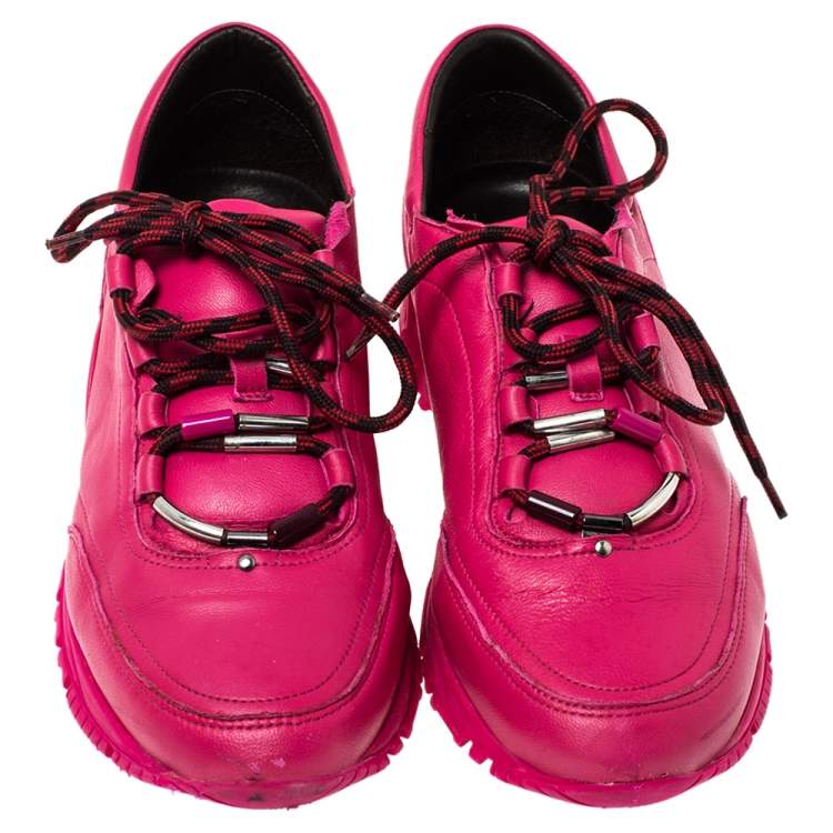 مملوكة مسبقًا Lanvin Pink Leather Lace Up Sneakers Size 40
