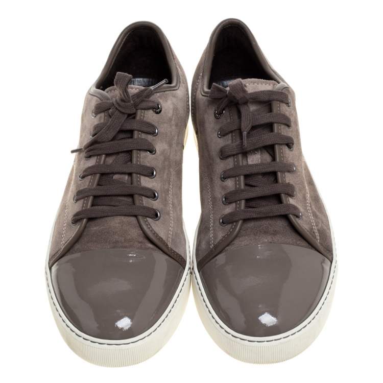 Pre Owned Lanvin Dark Grey Suede and Patent Leather DDB1 Low Top Sneakers Size 45