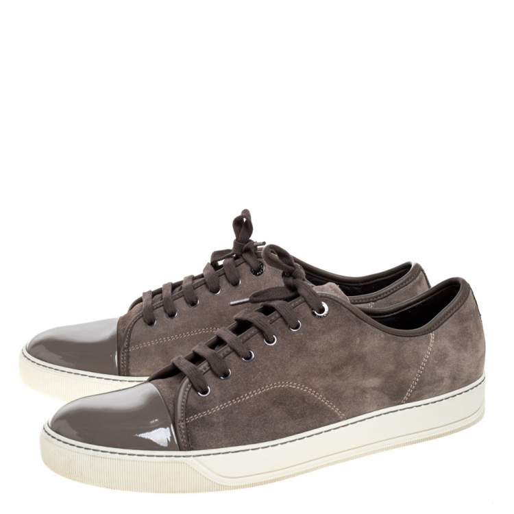 Pre Owned Lanvin Dark Grey Suede and Patent Leather DDB1 Low Top Sneakers Size 45