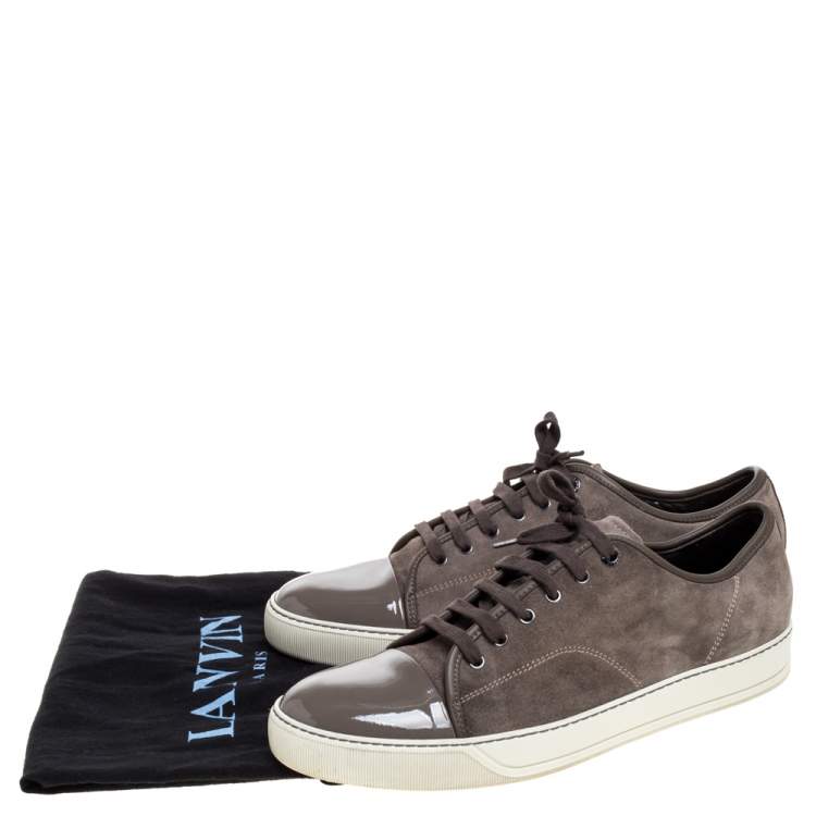 Pre Owned Lanvin Dark Grey Suede and Patent Leather DDB1 Low Top Sneakers Size 45
