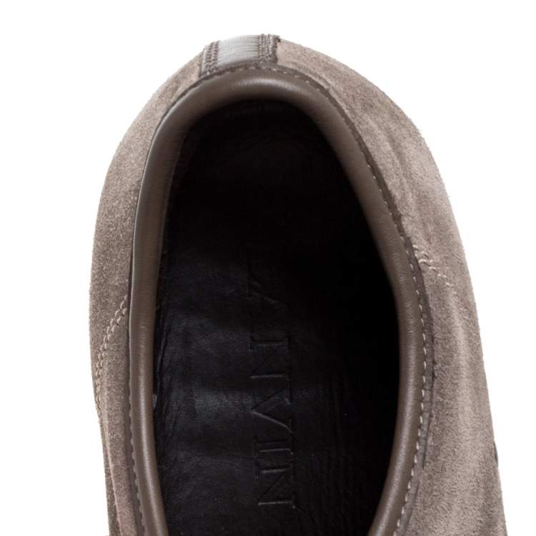 Pre Owned Lanvin Dark Grey Suede and Patent Leather DDB1 Low Top Sneakers Size 45