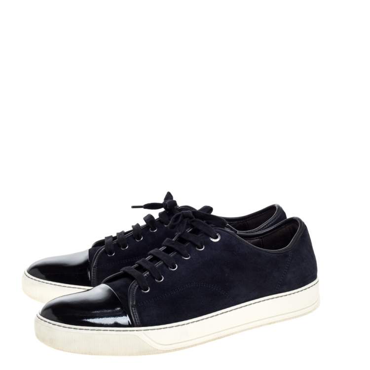 Pre Owned Lanvin Navy Blue Suede and Patent Leather DDB1 Low Top Sneakers Size 45