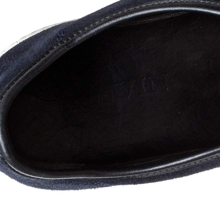 Pre Owned Lanvin Navy Blue Suede and Patent Leather DDB1 Low Top Sneakers Size 45