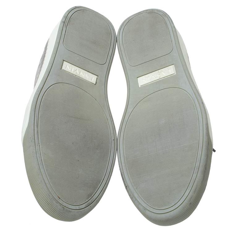 Pre Owned Lanvin Grey Crocodile Effect Leather Sneakers Size 40
