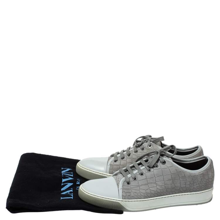 Pre Owned Lanvin Grey Crocodile Effect Leather Sneakers Size 40
