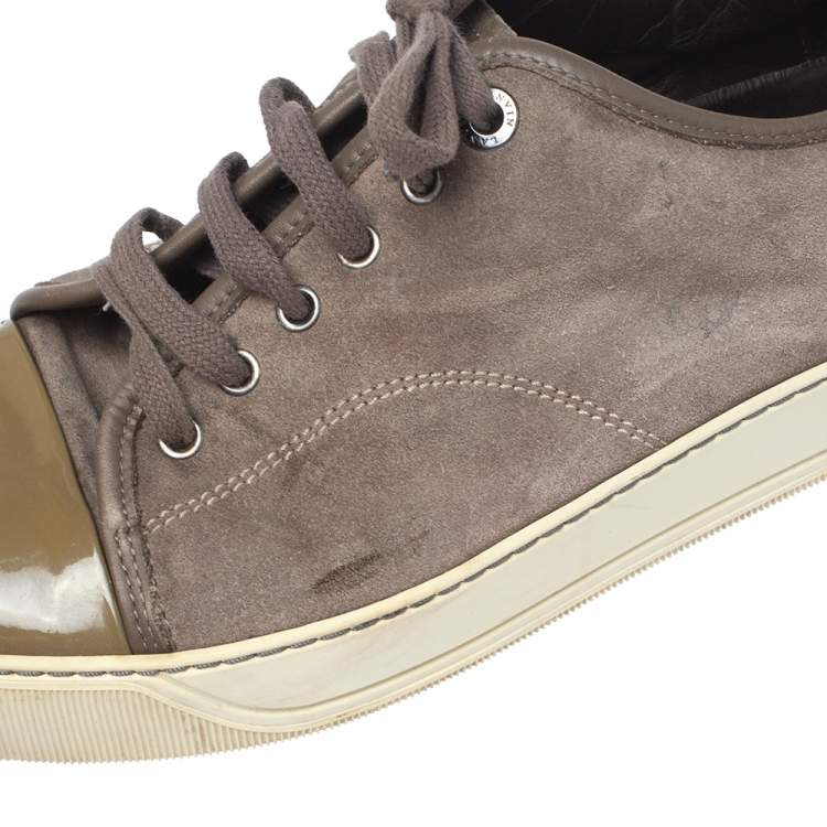 Pre Owned Lanvin Brown/Green Patent And Suede Leather Low Top Sneakers Size 43