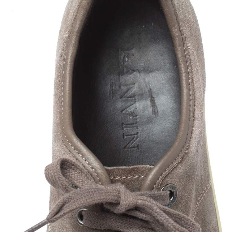 Pre Owned Lanvin Brown/Green Patent And Suede Leather Low Top Sneakers Size 43
