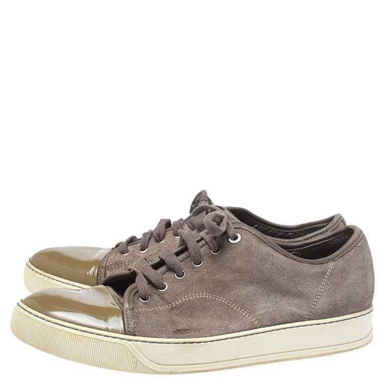 Pre Owned Lanvin Brown/Green Patent And Suede Leather Low Top Sneakers Size 43