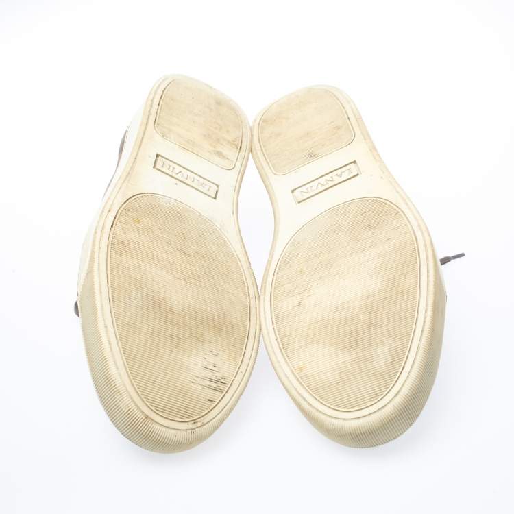 Pre Owned Lanvin Brown/Green Patent And Suede Leather Low Top Sneakers Size 43