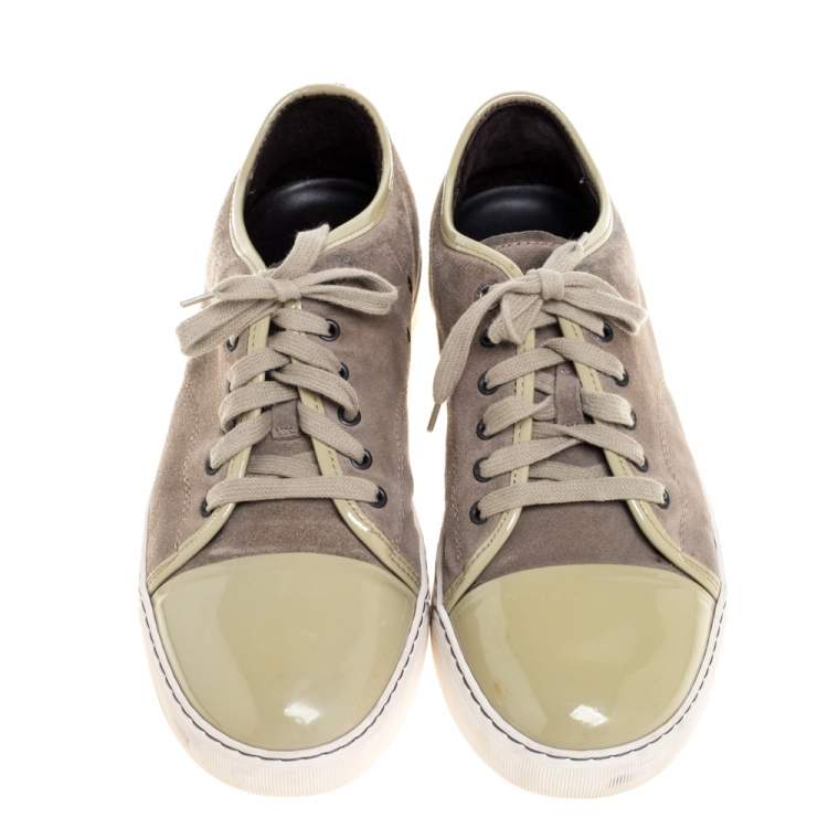 Pre Owned Lanvin Olive Suede and Patent Leather DDB1 Low Top Sneakers Size 42