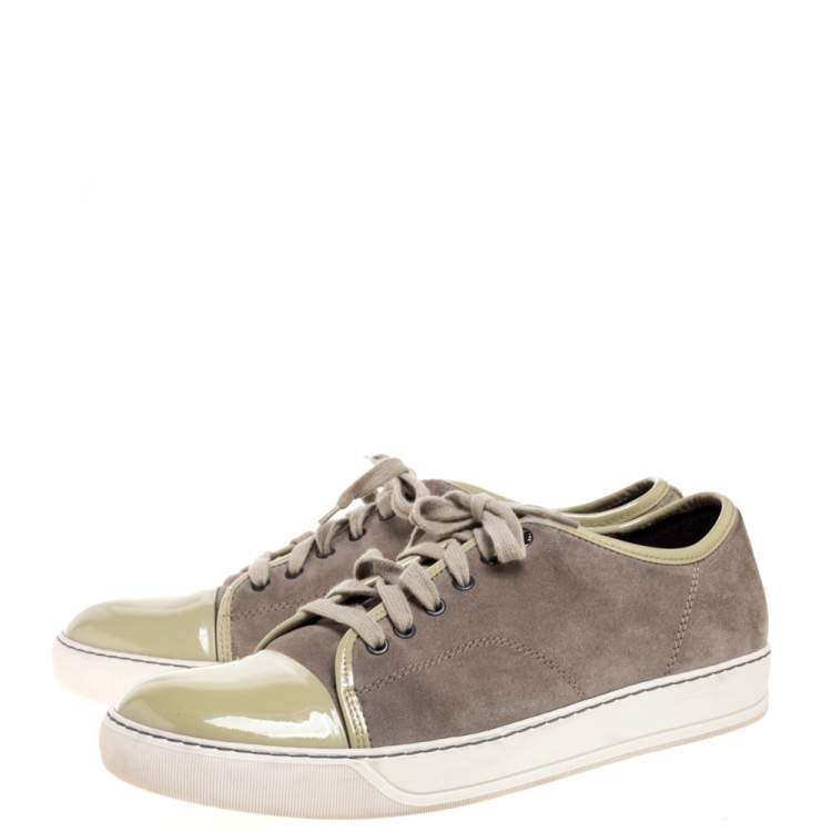 Pre Owned Lanvin Olive Suede and Patent Leather DDB1 Low Top Sneakers Size 42