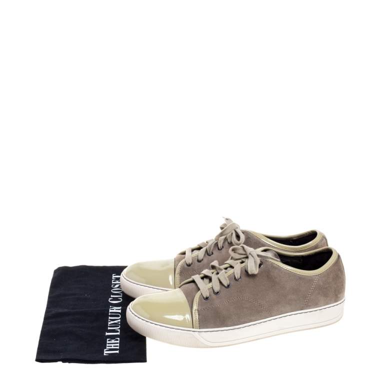 Pre Owned Lanvin Olive Suede and Patent Leather DDB1 Low Top Sneakers Size 42