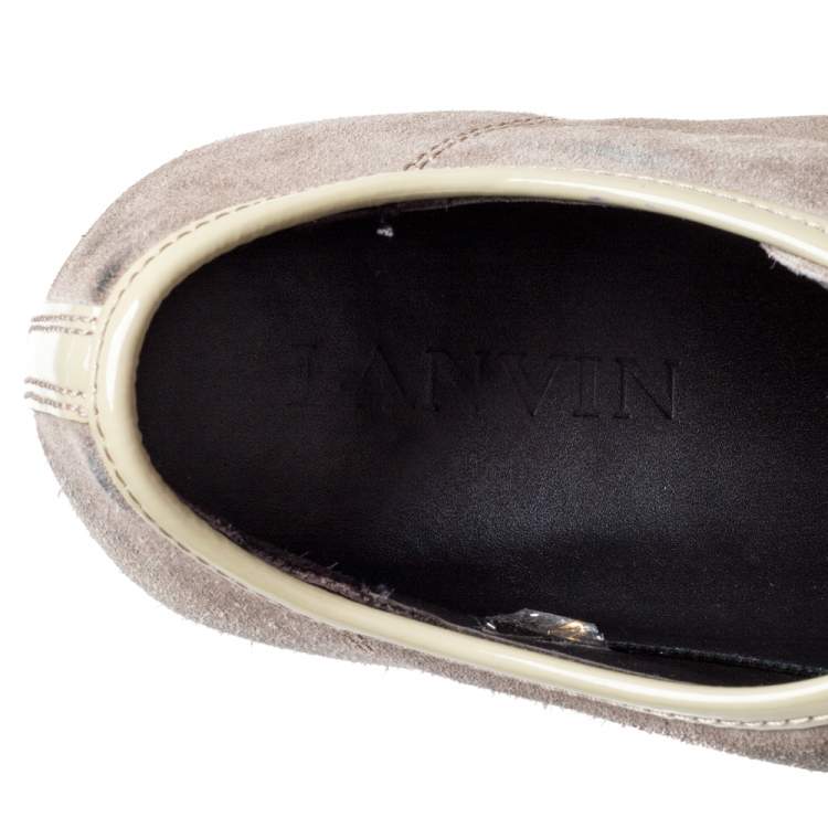 Pre Owned Lanvin Olive Suede and Patent Leather DDB1 Low Top Sneakers Size 42