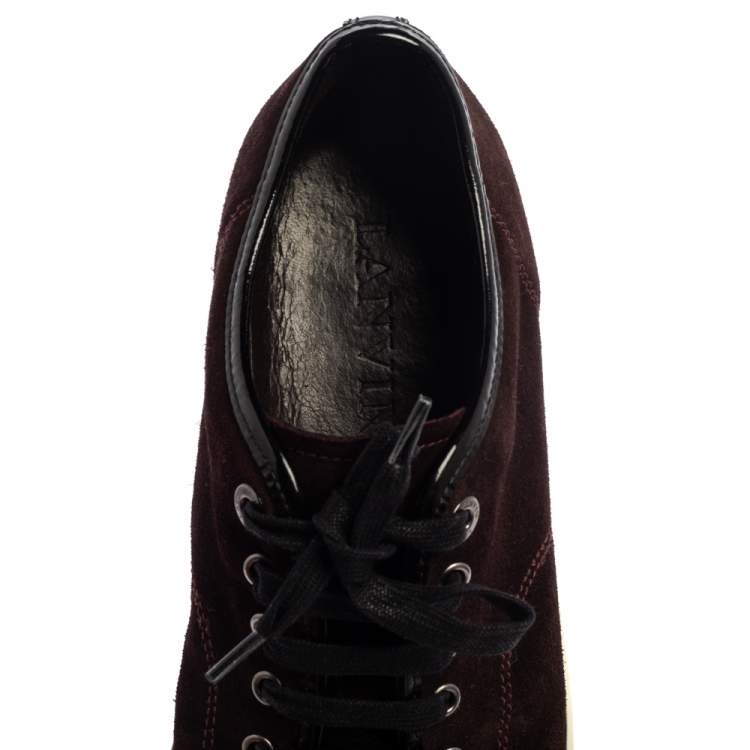 Pre Owned Lanvin Burgundy/Black Suede and Patent Leather Low Top Sneakers Size 42