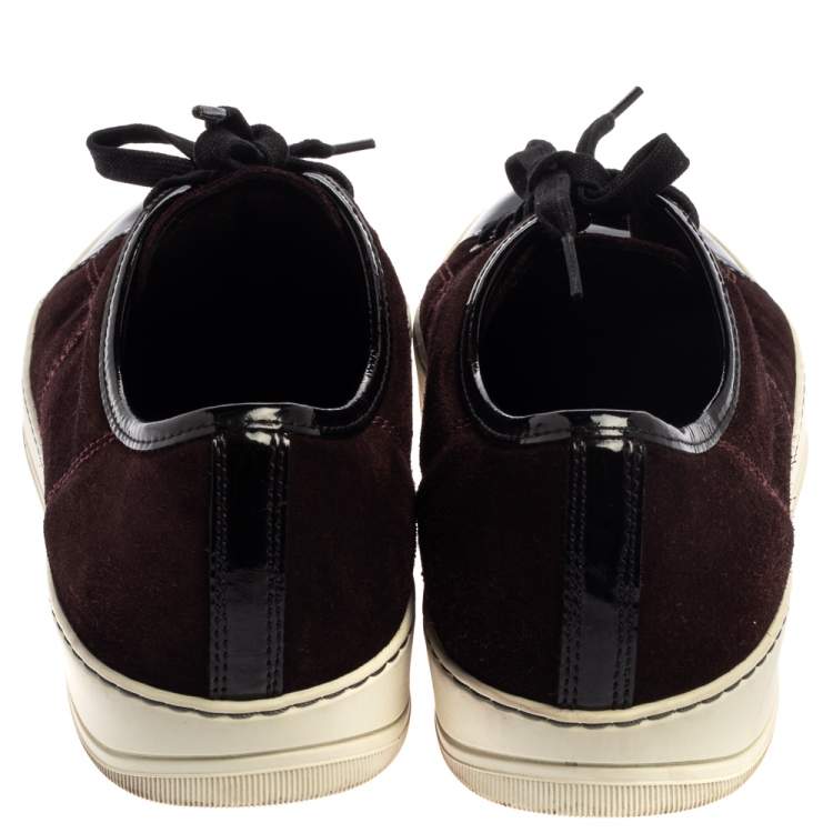 Pre Owned Lanvin Burgundy/Black Suede and Patent Leather Low Top Sneakers Size 42