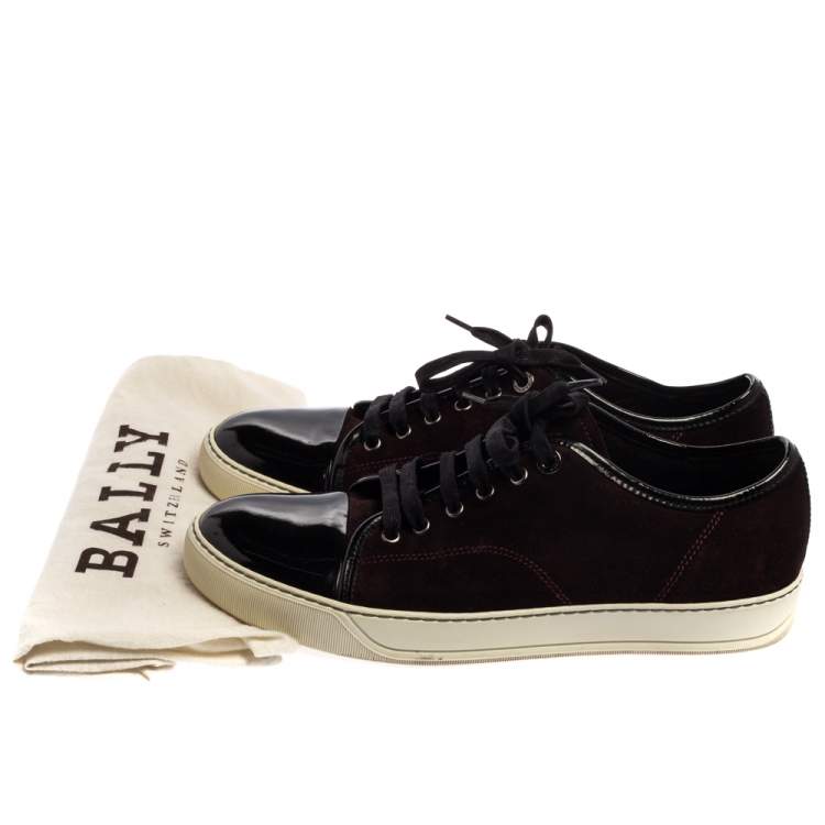 Pre Owned Lanvin Burgundy/Black Suede and Patent Leather Low Top Sneakers Size 42