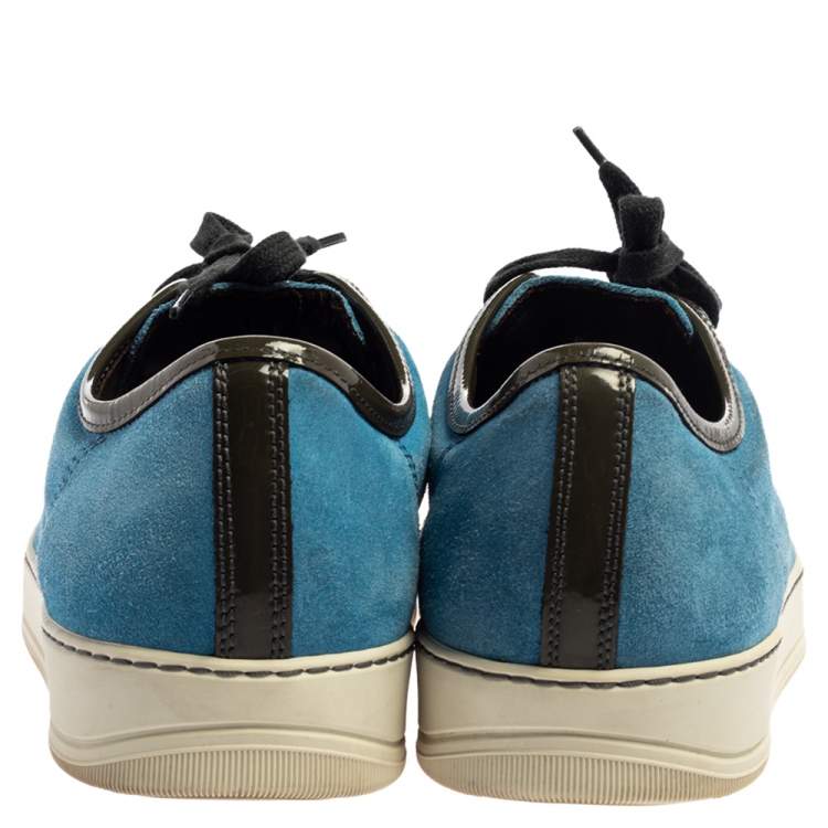 Pre Owned Lanvin Light Blue/Green Suede and Patent Leather Low Top Sneakers Size 42