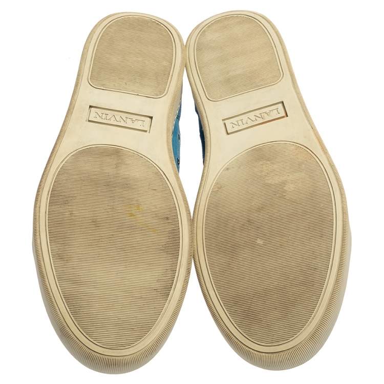 Pre Owned Lanvin Light Blue/Green Suede and Patent Leather Low Top Sneakers Size 42