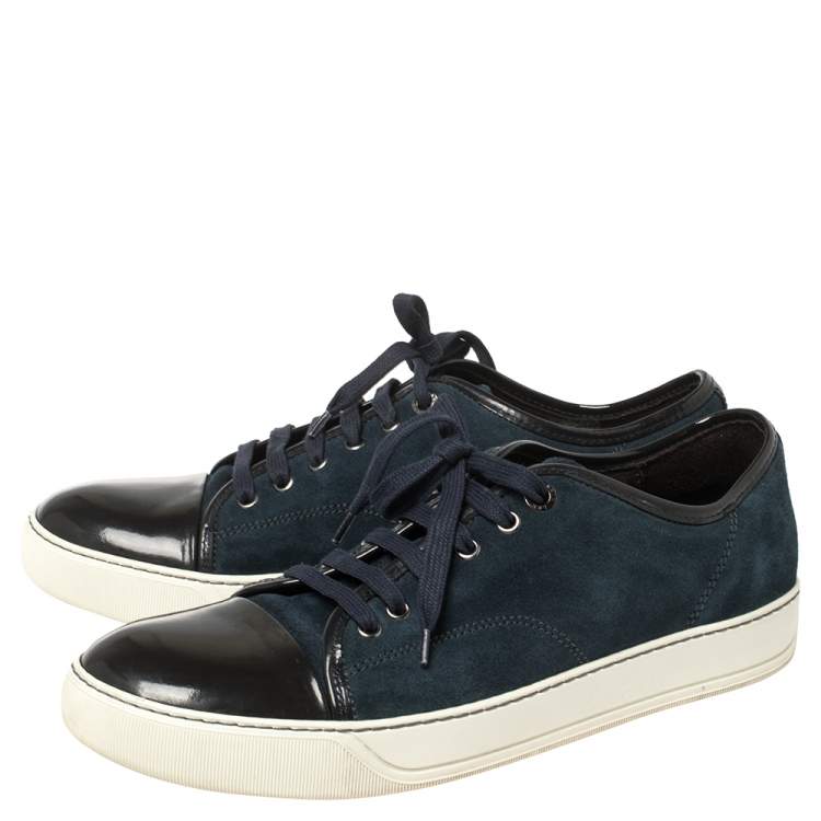 Pre Owned Lanvin Blue/Black Suede and Patent Leather Low Top Sneakers Size 42