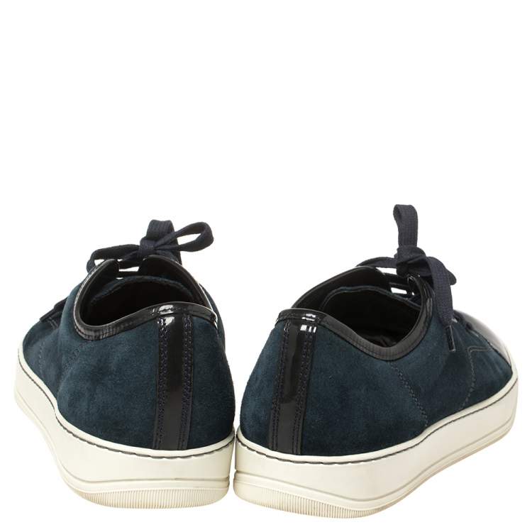 Pre Owned Lanvin Blue/Black Suede and Patent Leather Low Top Sneakers Size 42