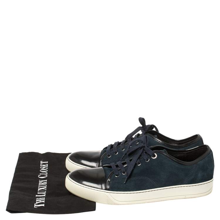 Pre Owned Lanvin Blue/Black Suede and Patent Leather Low Top Sneakers Size 42